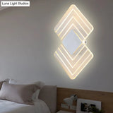 Modern Led Acrylic Wall Lamp: Textured Silver/Black Rhombus Sconce Light With Remote Control