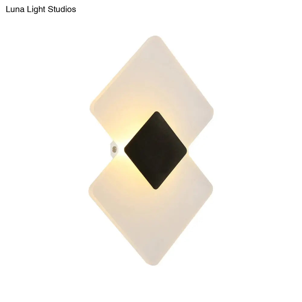Modern Led Acrylic Wall Lamp: Textured Silver/Black Rhombus Sconce Light With Remote Control