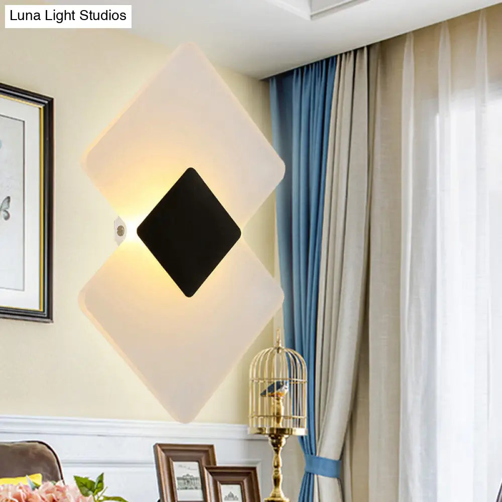 Modern Led Acrylic Wall Lamp: Textured Silver/Black Rhombus Sconce Light With Remote Control