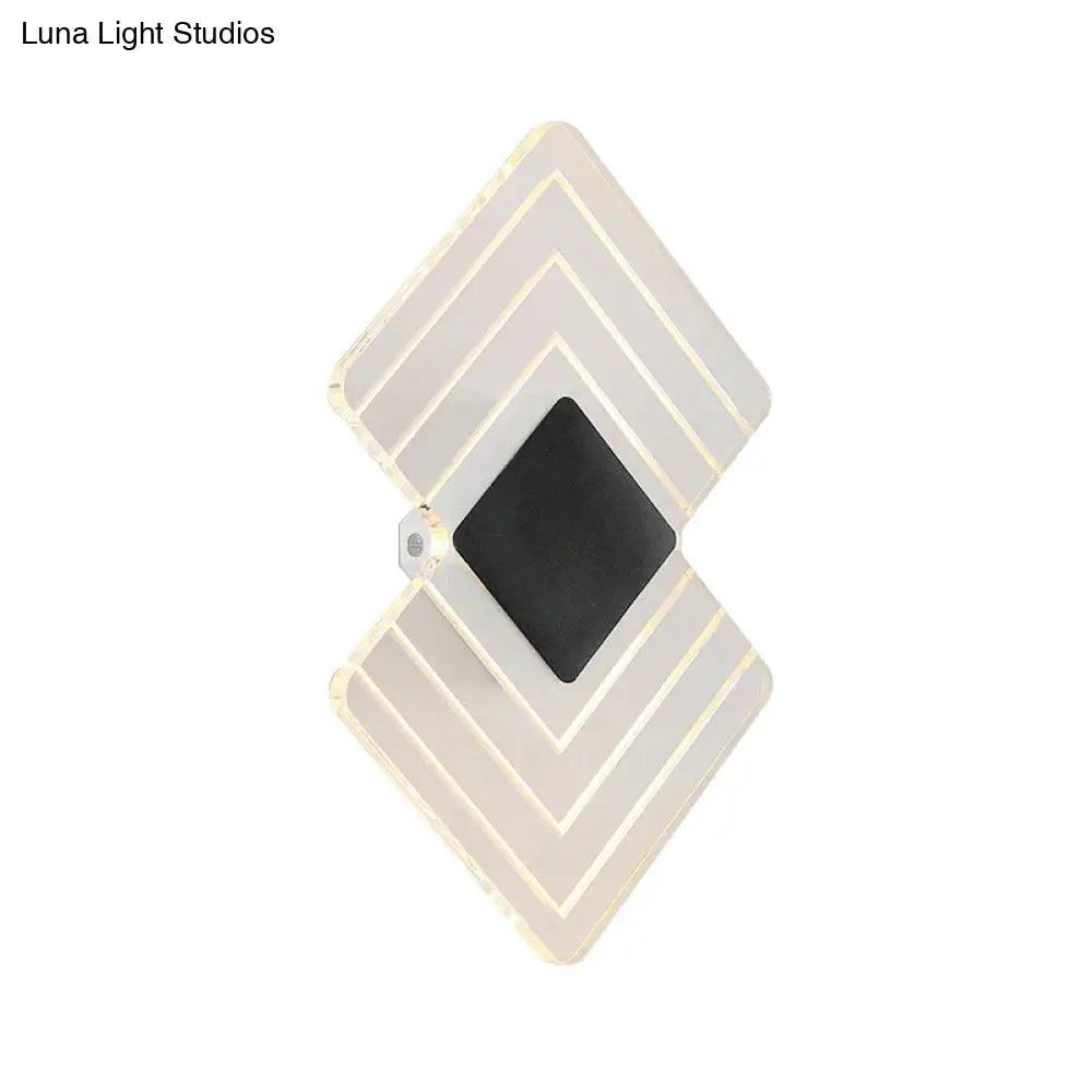 Modern Led Acrylic Wall Lamp: Textured Silver/Black Rhombus Sconce Light With Remote Control