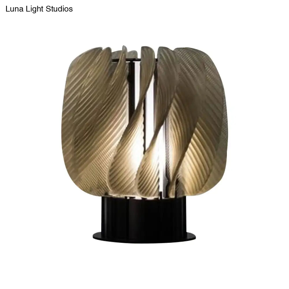Modern Led Amber Desk Lamp With Spiral Panel Design - Perfect For Living Room And Bedroom