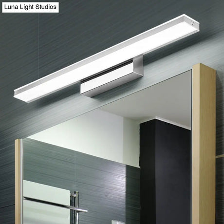 Modern Led Bathroom Vanity Light - Stainless Steel Wall Mount Lamp In White Rectangle Design
