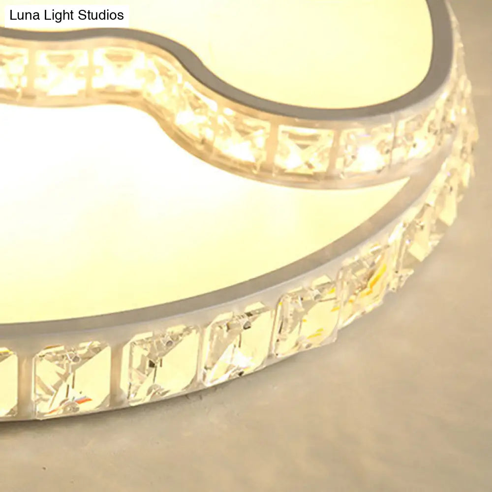 Modern Led Bedroom Ceiling Light Fixture - White Flush Mount With Star Moon Crystal Shade