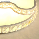 Modern Led Bedroom Ceiling Light Fixture - White Flush Mount With Star Moon Crystal Shade