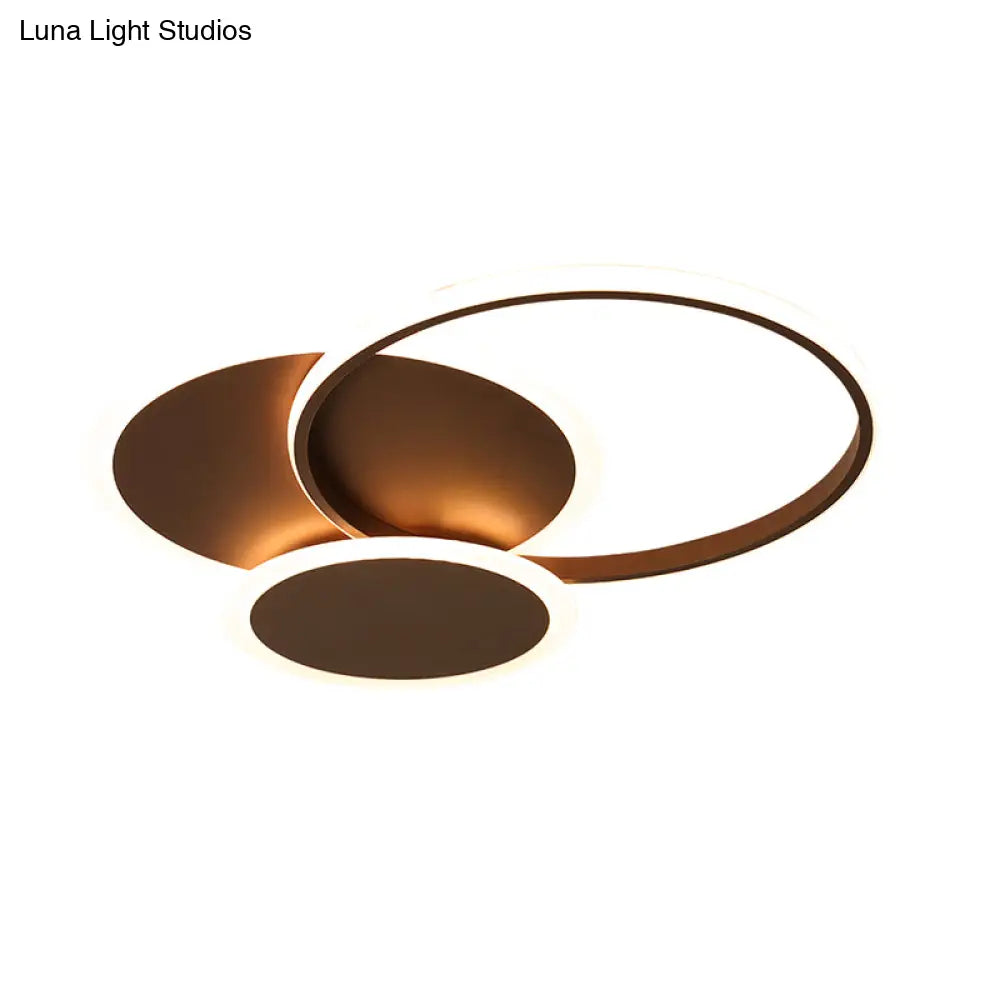 Modern Led Bedroom Ceiling Light In Coffee - 3 Round Ultra-Thin Acrylic Flushmount 19.5’/22.5’ W