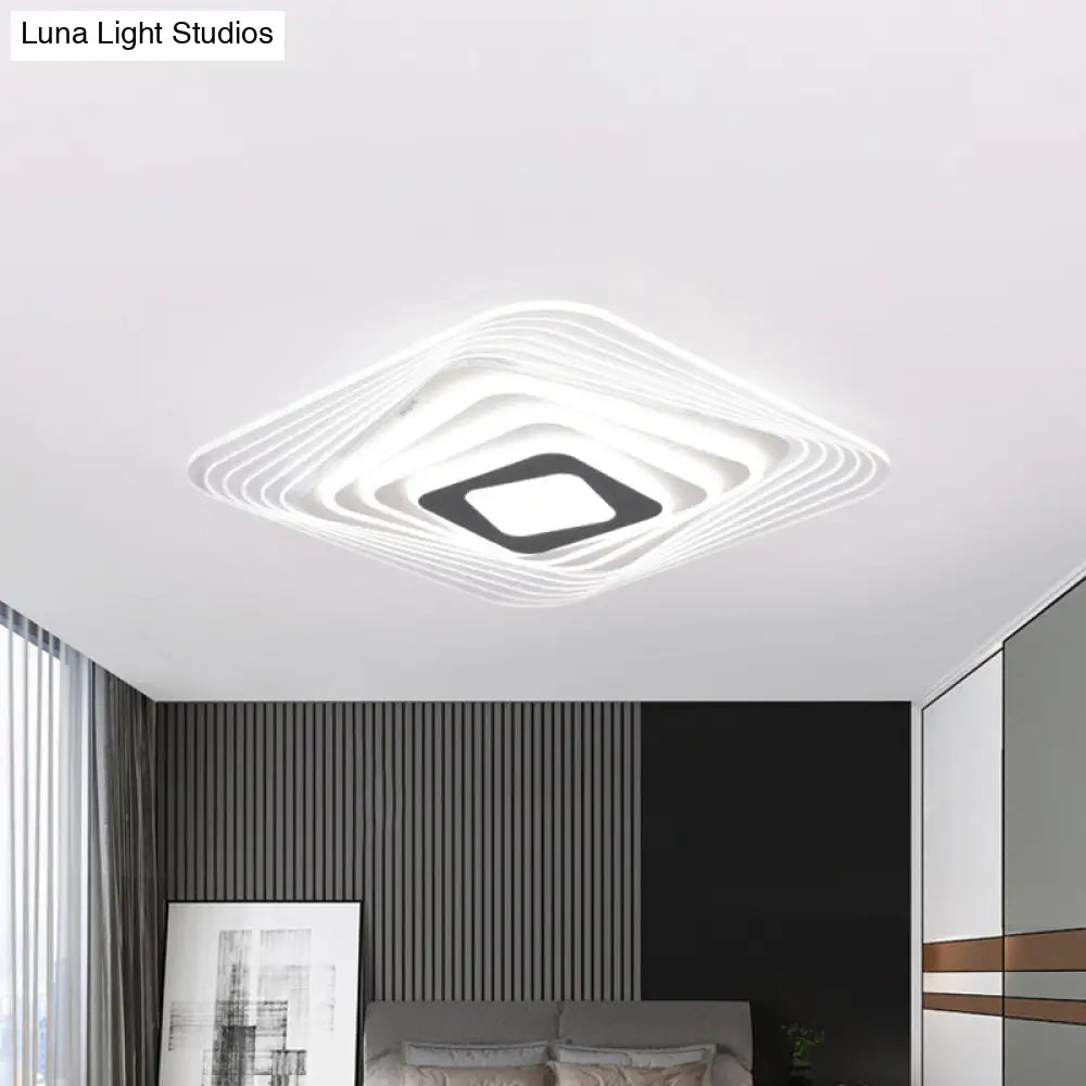 Modern Led Bedroom Ceiling Light: Simplicity White Flush Mount With Acrylic Stacked Shade