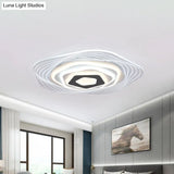 Modern Led Bedroom Ceiling Light: Simplicity White Flush Mount With Acrylic Stacked Shade