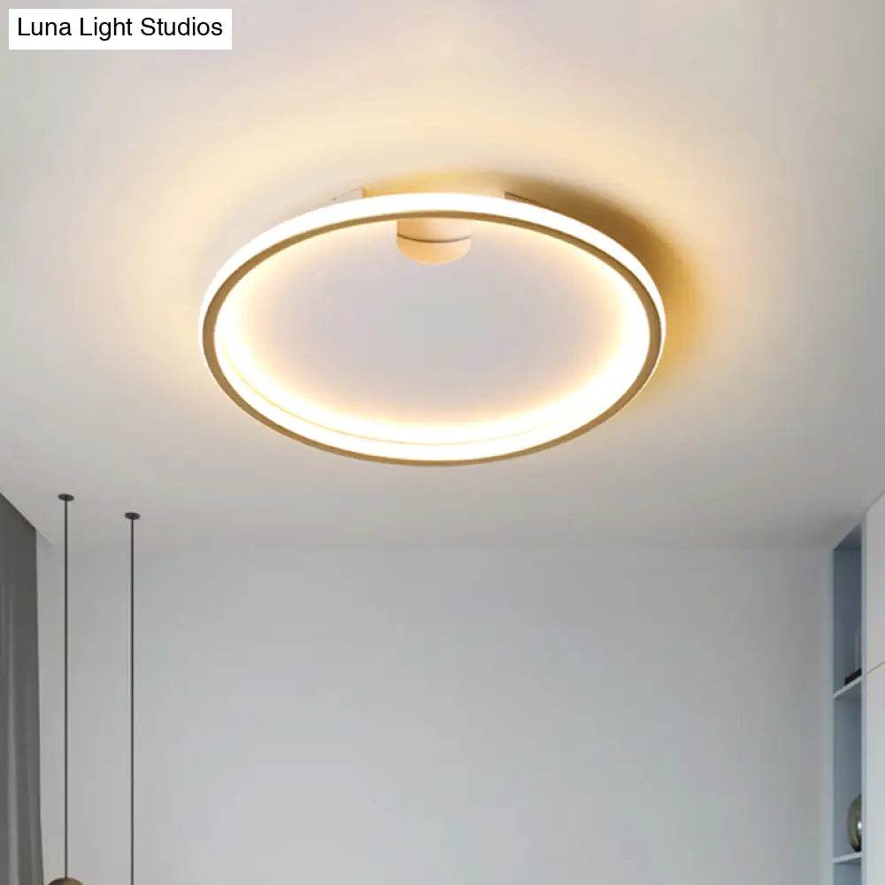 Modern Led Bedroom Ceiling Lighting: Gold Flush Mount With Round Metal Shade 16’/19.5’ W