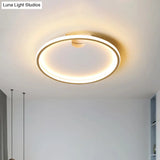 Modern Led Bedroom Ceiling Lighting: Gold Flush Mount With Round Metal Shade 16’/19.5’ W