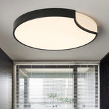 Modern Led Bedroom Flush Mount Lighting With White/Black Metal Shade And Diffused Warm Light Black /