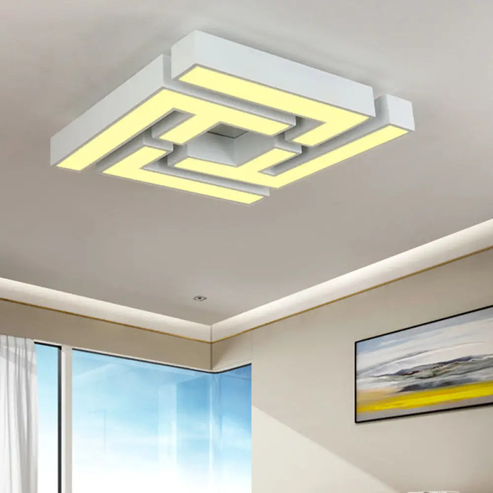 Modern Led Bedroom Flushmount Ceiling Light With Maze Metal Shade In White/Warm - Stylish And