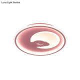 Modern Led Bedroom Light: White/Pink Flush Mount Ceiling Fixture With Moon Acrylic Shade