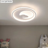 Modern Led Bedroom Light: White/Pink Flush Mount Ceiling Fixture With Moon Acrylic Shade