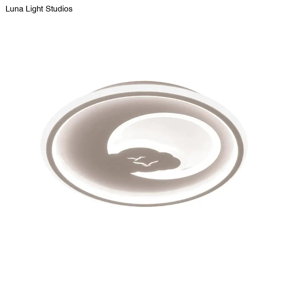 Modern Led Bedroom Light: White/Pink Flush Mount Ceiling Fixture With Moon Acrylic Shade