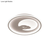 Modern Led Bedroom Light: White/Pink Flush Mount Ceiling Fixture With Moon Acrylic Shade