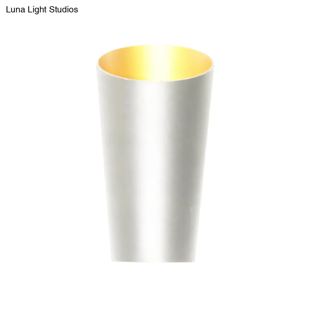 Modern Led Bedside Sconce Light - Black/White Finish Wall Lamp With Aluminum Cylinder Shade