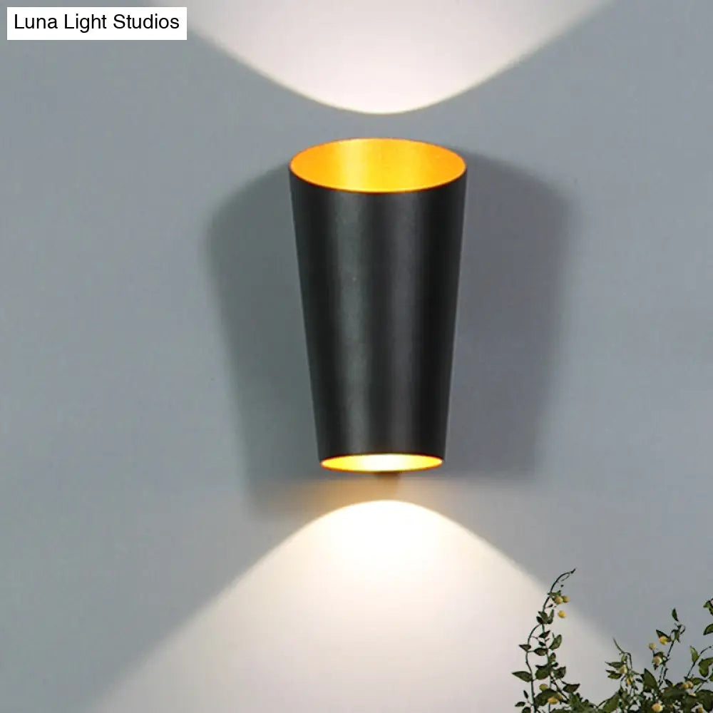 Modern Led Bedside Sconce Light - Black/White Finish Wall Lamp With Aluminum Cylinder Shade