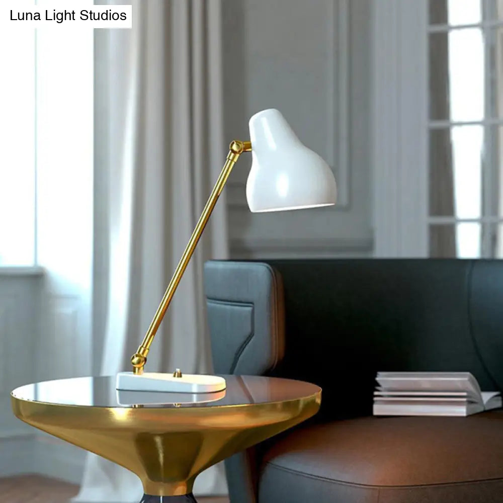 Modern Led Bedside Table Lamp In White And Gold - Rotatable Reading Light