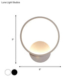 Modern Led Bedside Wall Light - Aluminum Minimalistic Sconce Lighting In Black/White 8/10/12.5 Dia