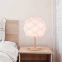 Modern Led Beige Nightstand Lamp With Blossom Acrylic Shade For Bedside Wood