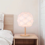 Modern Led Beige Nightstand Lamp With Blossom Acrylic Shade For Bedside Wood
