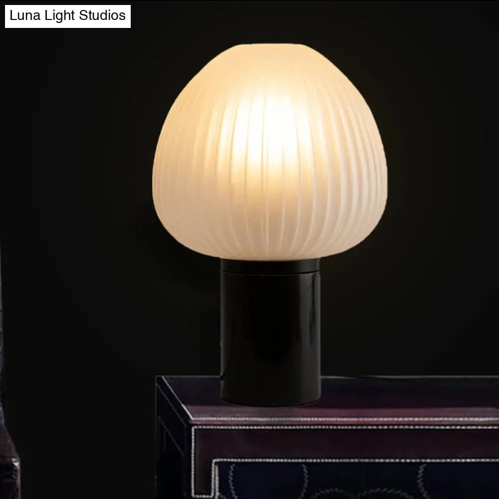Modern Led Black Desk Lamp For Bedroom - Milk White Prismatic Glass Onion Table Light