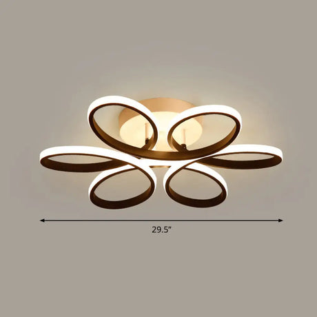 Modern Led Black Floral Metal Flush Light For Bedroom Ceiling / 29.5’ Natural