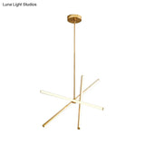 Modern Led Black/Gold Metal Pendant Chandelier For Bedroom - Warm Light