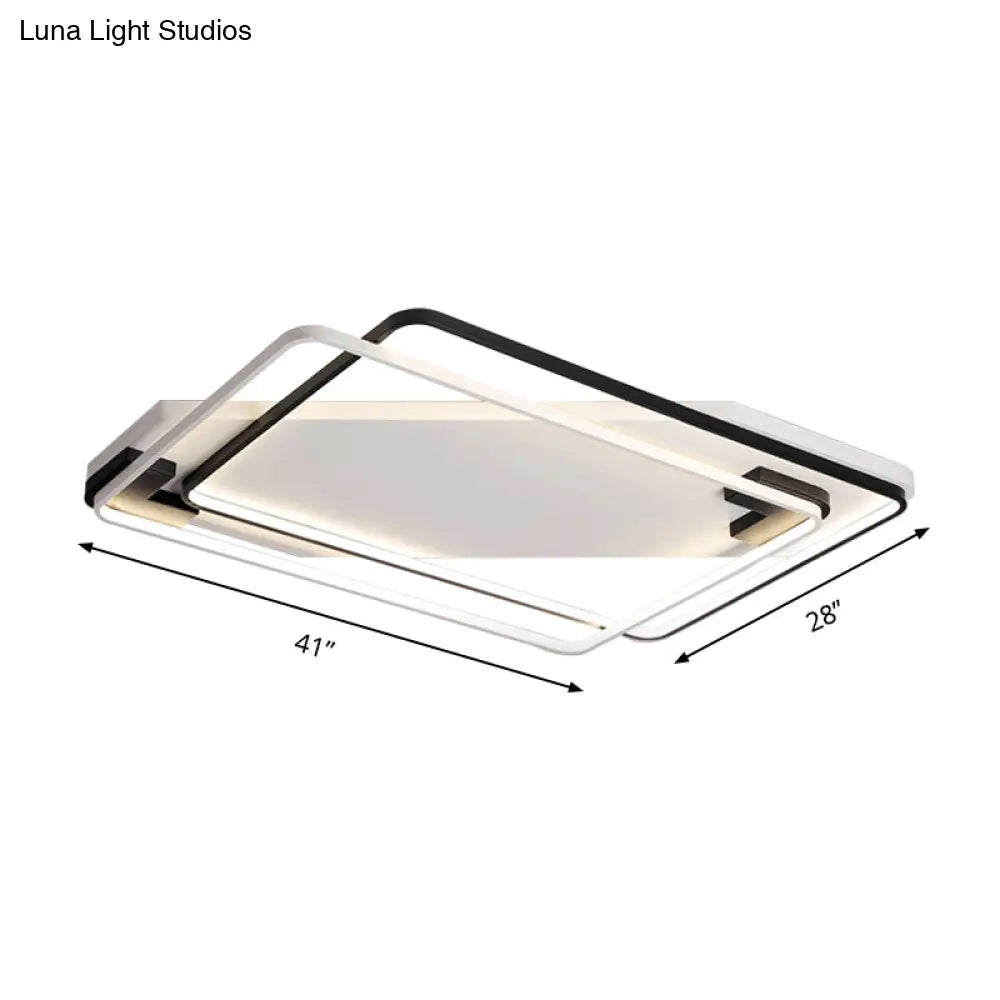 Modern Led Black/White Acrylic Rectangular Ceiling Light - 18’/22’/27.5’ Wide Warm/White Flushmount