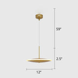 Modern Brass Led Bedside Pendulum Light With Aluminum Saucer Shade - Down Lighting