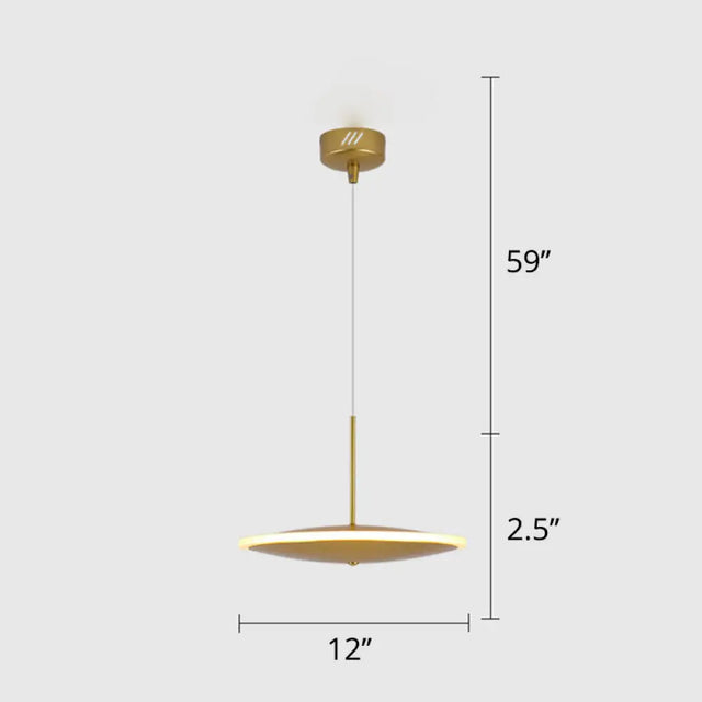 Modern Brass Led Bedside Pendulum Light With Aluminum Saucer Shade - Down Lighting