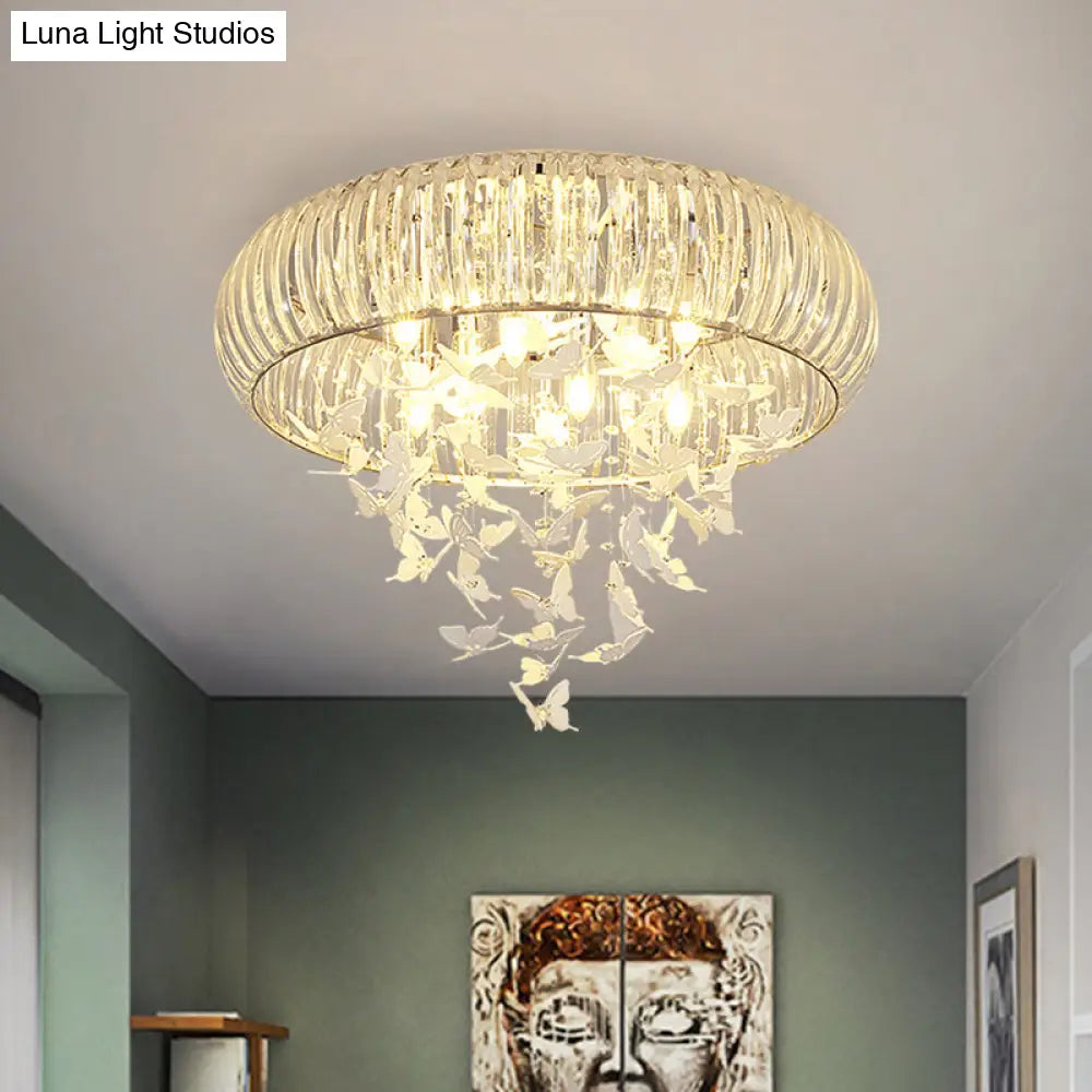 Modern Led Butterfly Flush Mount Ceiling Lamp - Crystal Prism Ring Remote Control Dimming & Multi -