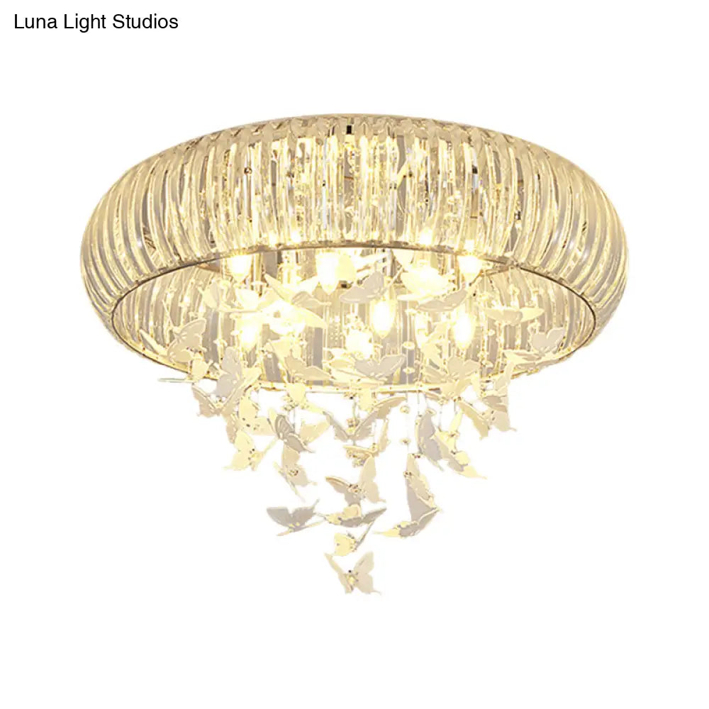 Modern Led Butterfly Flush Mount Ceiling Lamp - Crystal Prism Ring Remote Control Dimming & Multi -