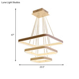 Modern Led Ceiling Chandelier: White 3-Tiered Square Hanging Light Fixture In Multi-Light Tones