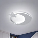Modern Led Ceiling Flush Light - White Moon And Star Design In Warm/White /
