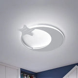 Modern Led Ceiling Flush Light - White Moon And Star Design In Warm/White /