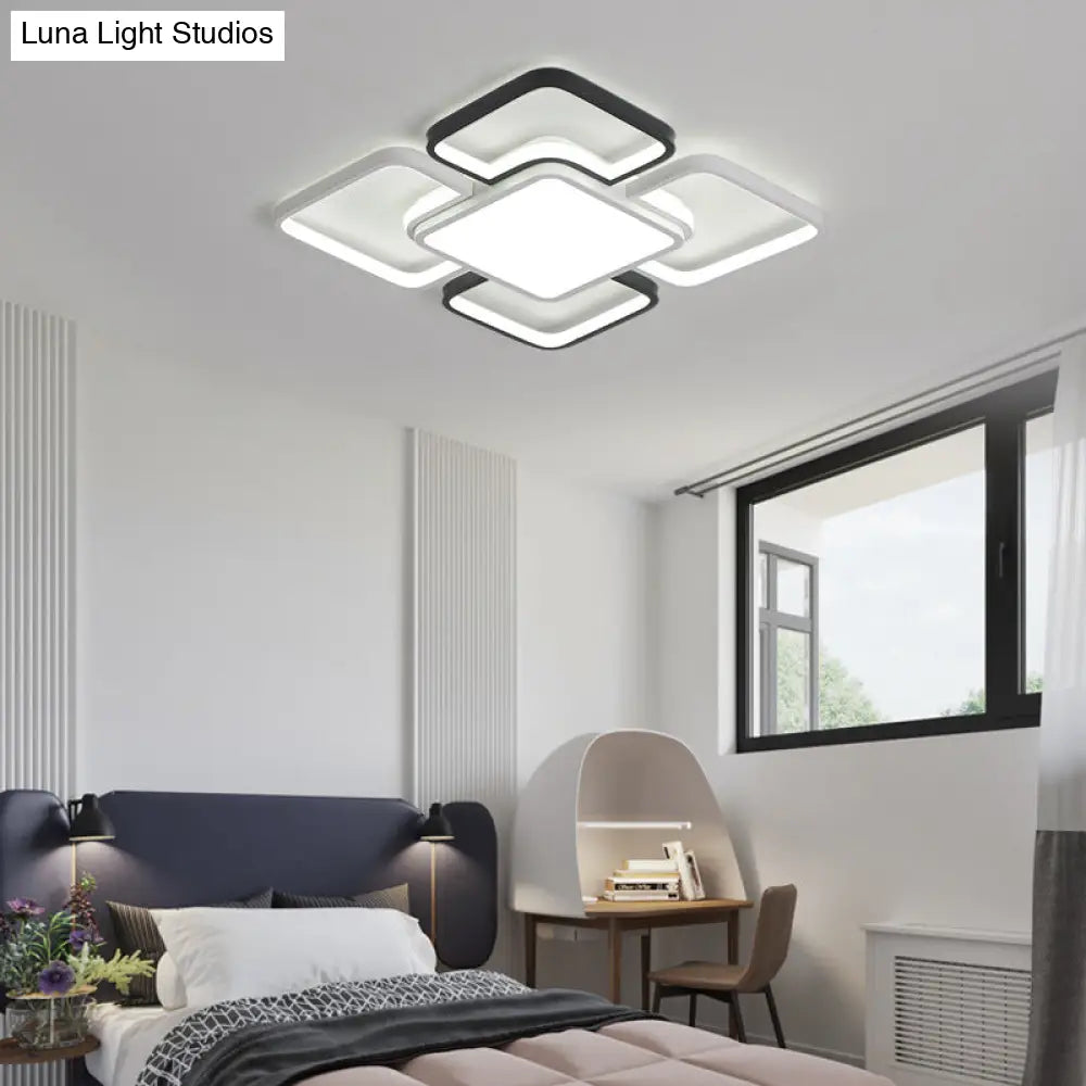 Modern Led Ceiling Flush Mount Light - 16/19.5/35.5’ Black & White Square/Rectangle Lamp Acrylic