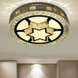 Modern Led Ceiling Flush Mount With Clear Crystal Drum & Stylish Star Pattern