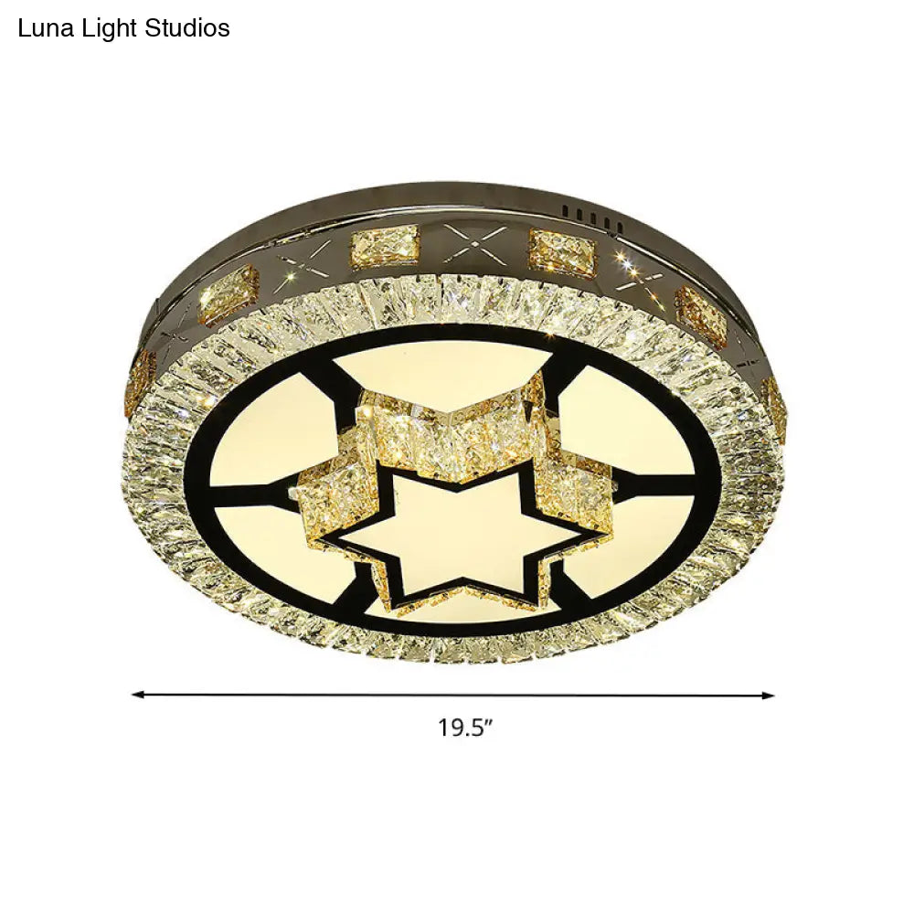 Modern Led Ceiling Flush Mount With Clear Crystal Drum & Stylish Star Pattern