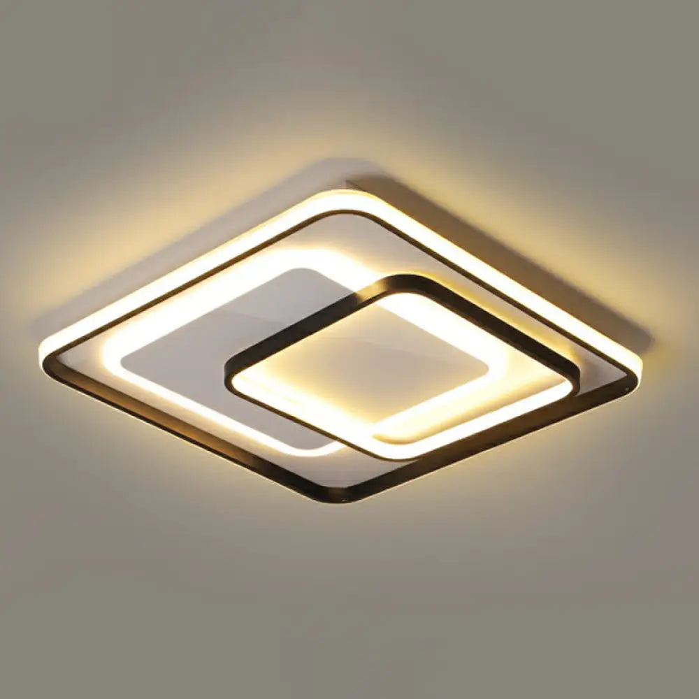 Modern Led Ceiling Lamp - Black Flush - Mount Light Fixture With Acrylic Shade / 24.5’ Remote