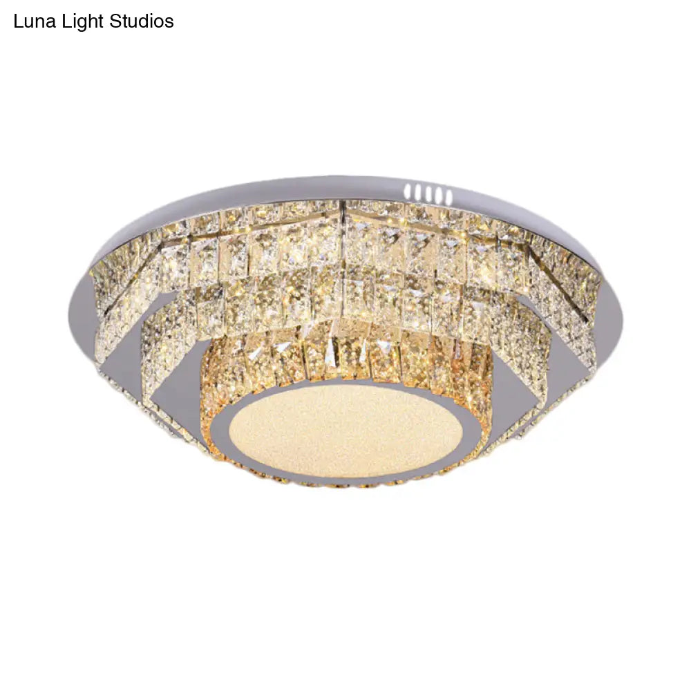 Modern Led Ceiling Lamp: Stainless - Steel Flushmount With Elegant Crystal Design