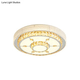 Modern Led Ceiling Lamp With Crystal Flower/Round Cut Design - Chrome Flush Mount For Bedroom