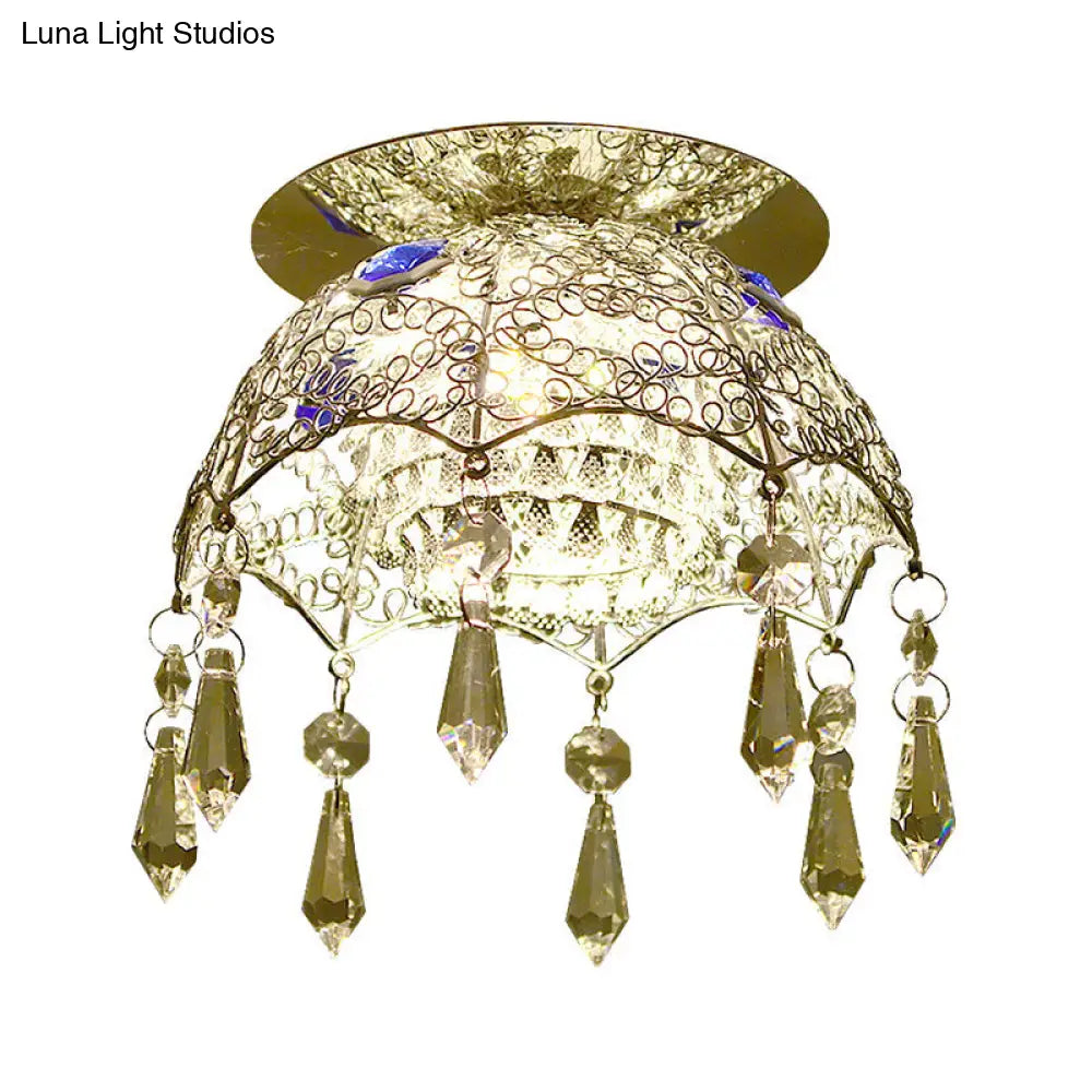 Modern Led Ceiling Lamp With Crystal Shade – Chrome Scalloped Dome Flush Mount Light In Warm/White