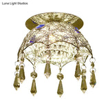 Modern Led Ceiling Lamp With Crystal Shade – Chrome Scalloped Dome Flush Mount Light In Warm/White