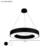Modern Led Ceiling Lamp With Halo Ring Pendant Lighting In Black/White Acrylic Shade