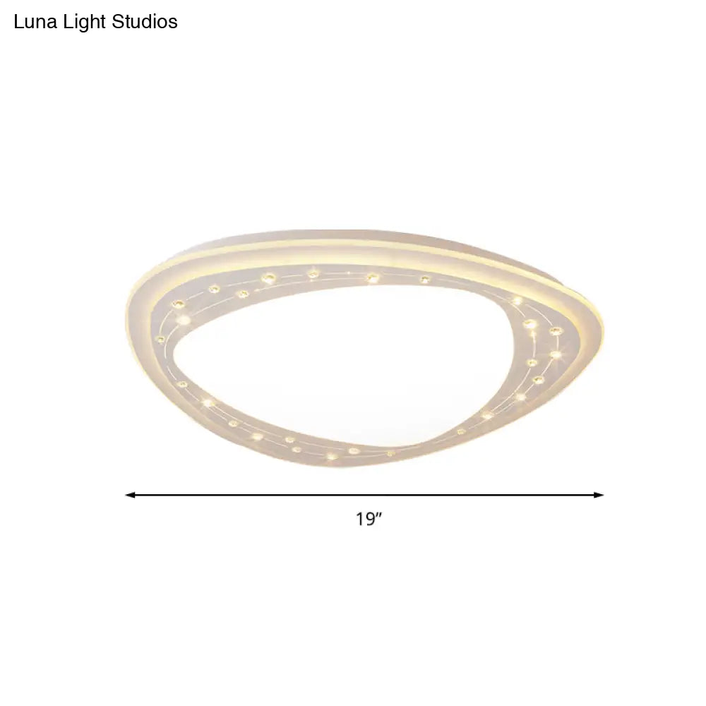Modern Led Ceiling Light - Acrylic Triangle With Crystal Bead & Flush Mount White