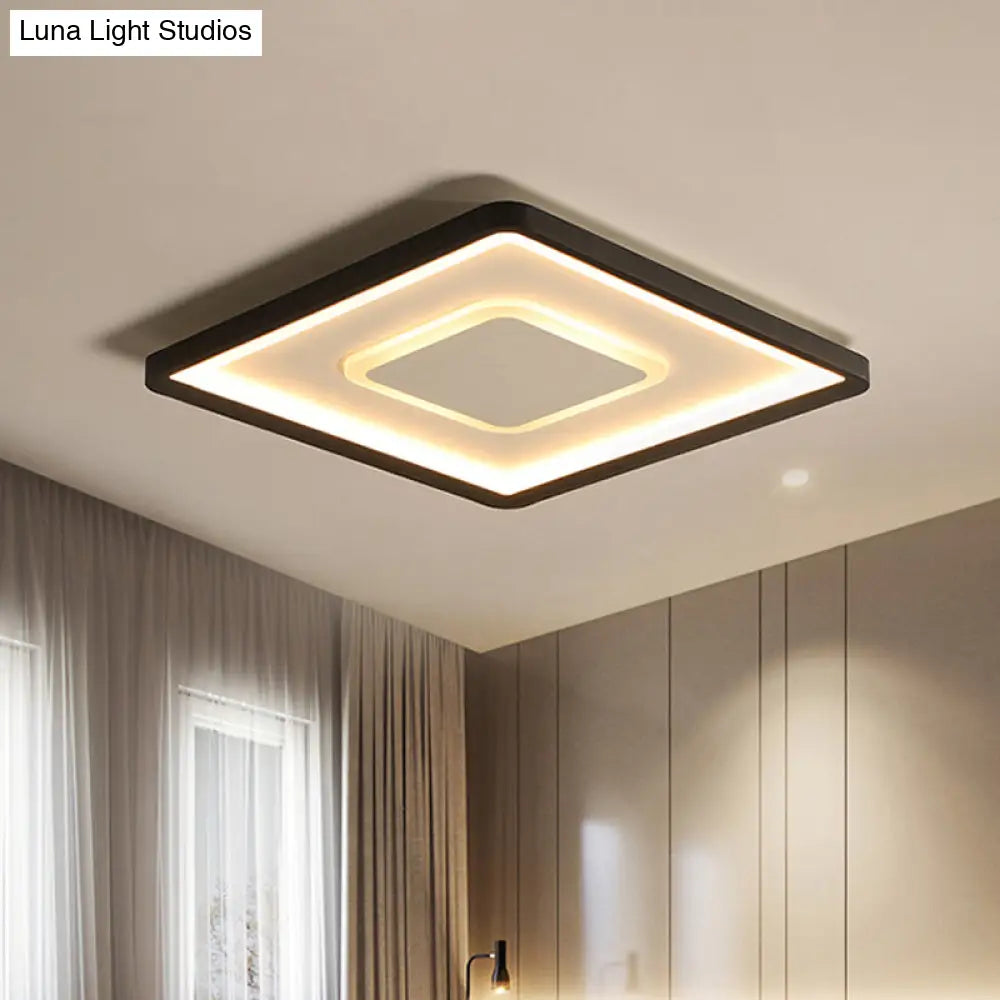 Modern Led Ceiling Light - Aluminum Square Flush Mount Lamp In Black 16’/19.5’ Wide Stepless