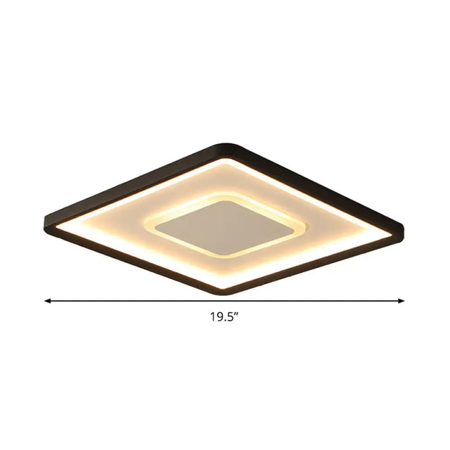 Modern Led Ceiling Light - Aluminum Square Flush Mount Lamp In Black 16/19.5 Wide Stepless Dimming