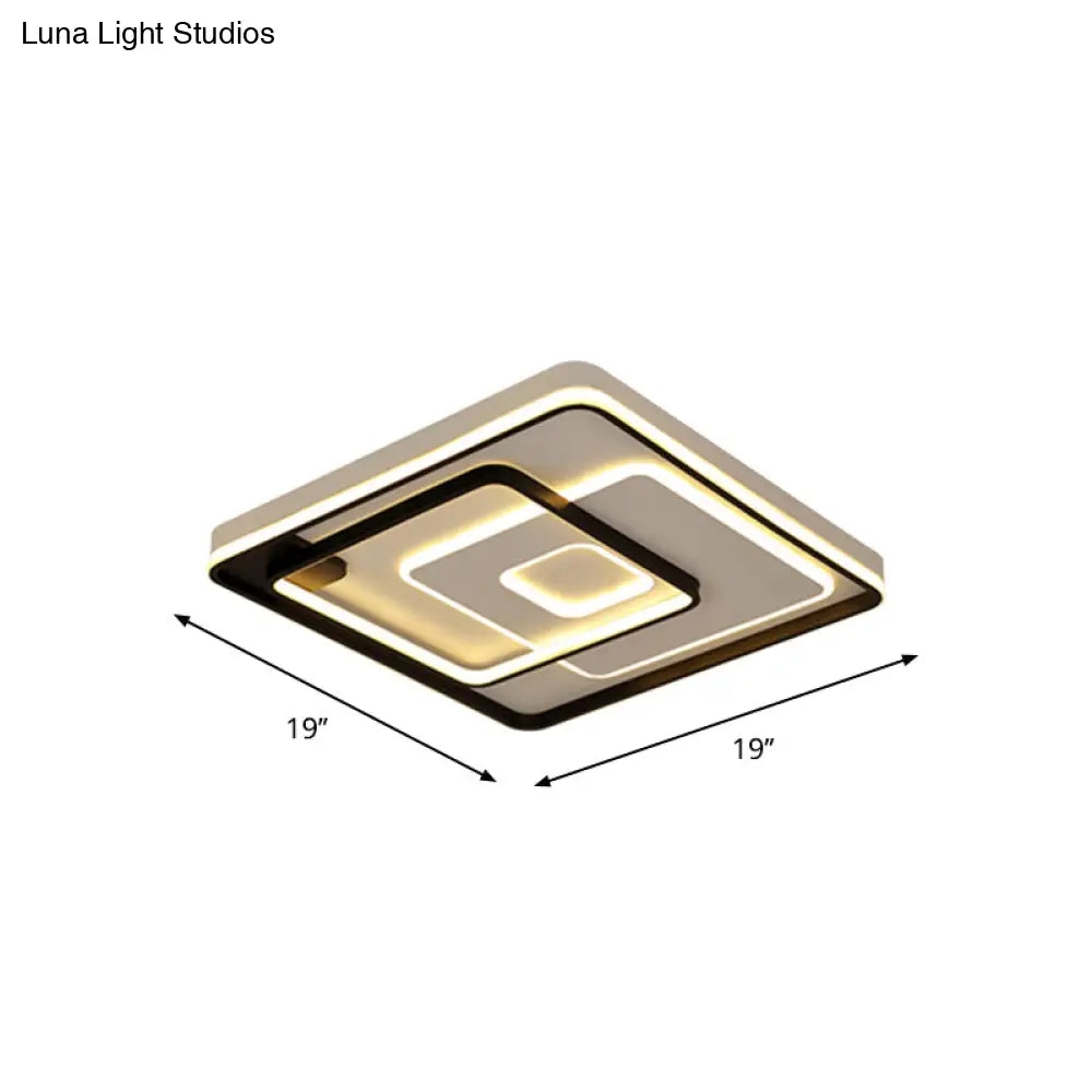 Modern Led Ceiling Light: Black Layered Round/Square/Rectangle Flush Mount With Acrylic Shade