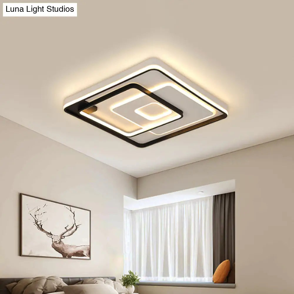 Modern Led Ceiling Light: Black Layered Round/Square/Rectangle Flush Mount With Acrylic Shade